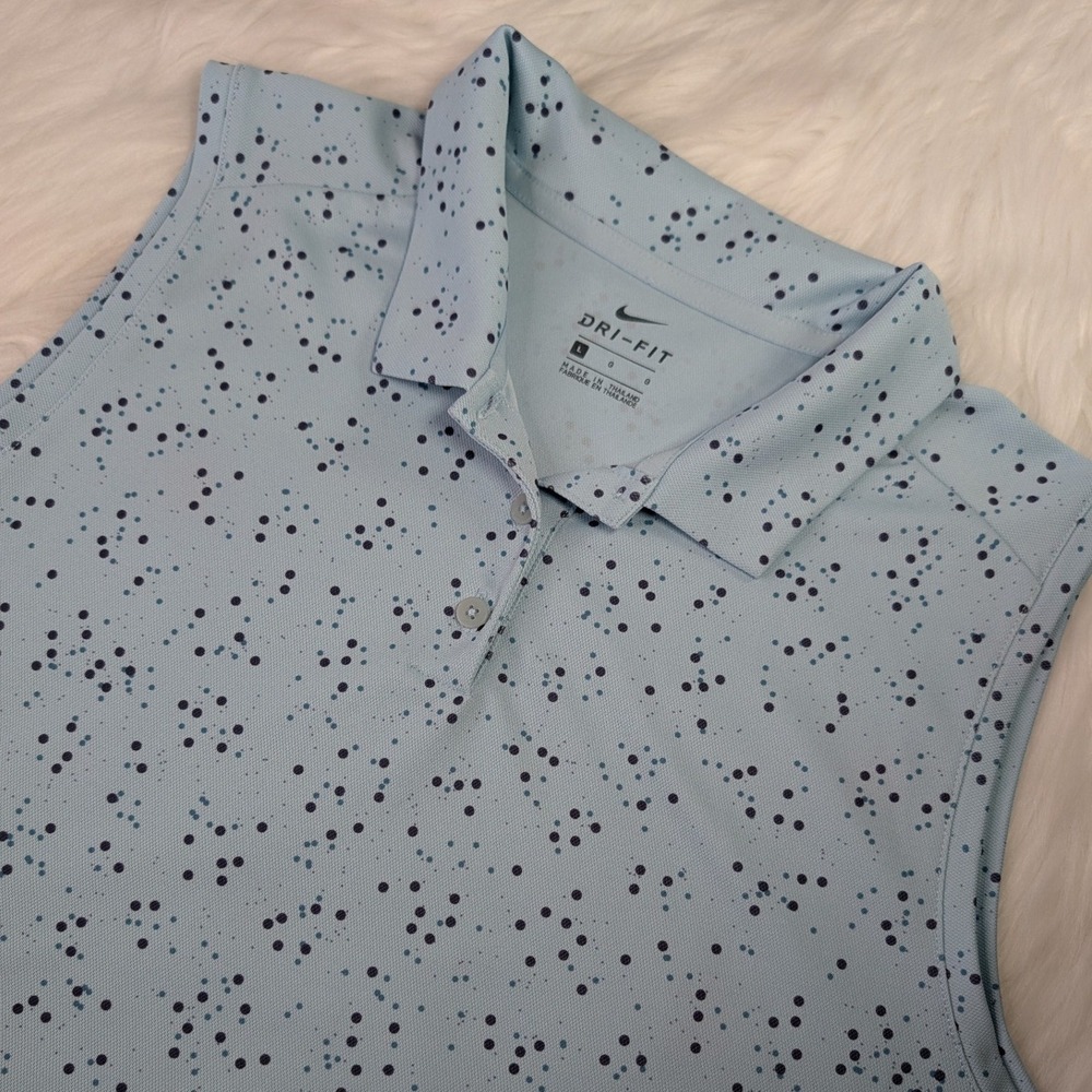 Nike Polo Shirt Womens Large Light Blue Dri-FIT Splatter Print Sleeveless Golf